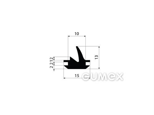 Geformtes Gummiprofil, 13x15mm, Länge 2500mm, 70°ShA, EPDM -40°C/+100°C, schwarz, 